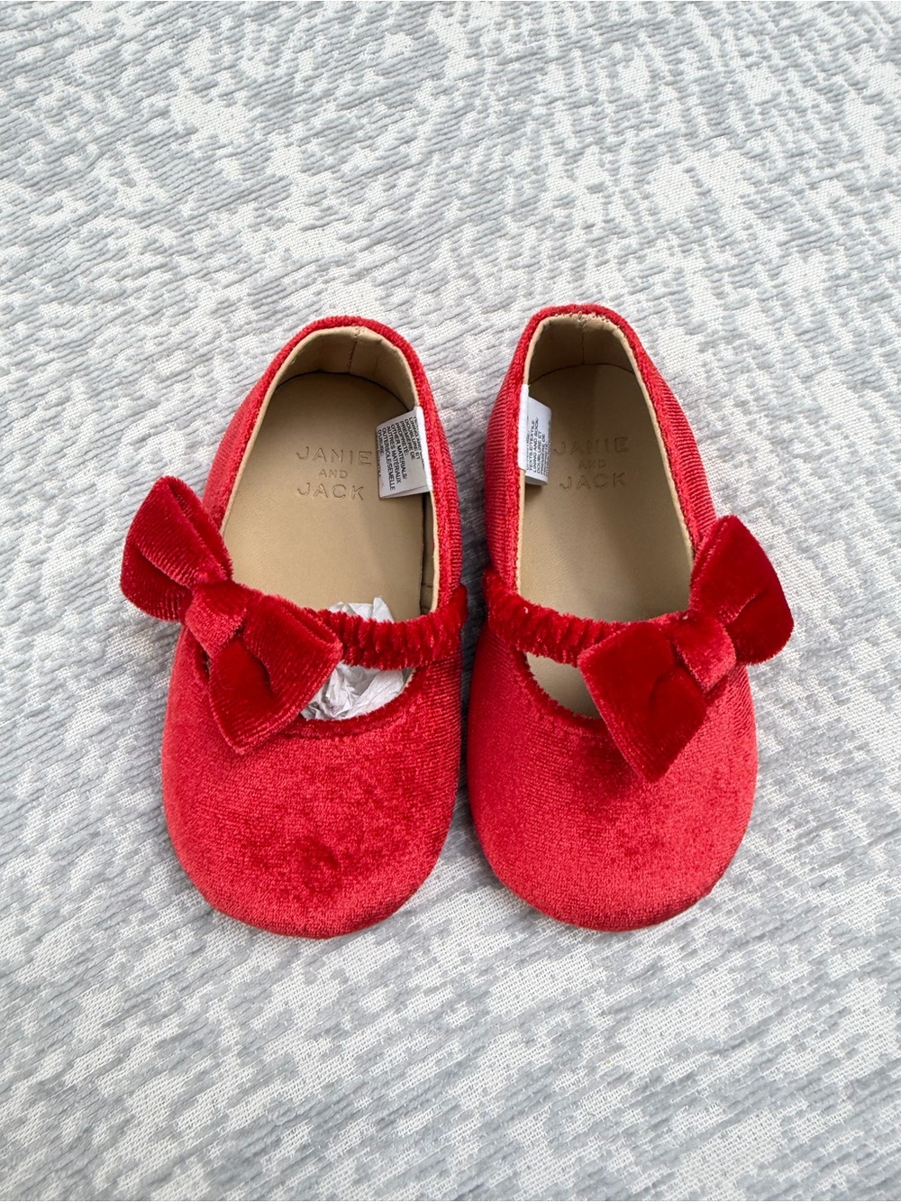 Janie and Jack Red Velvet Bow Mary Jane Baby Shoes